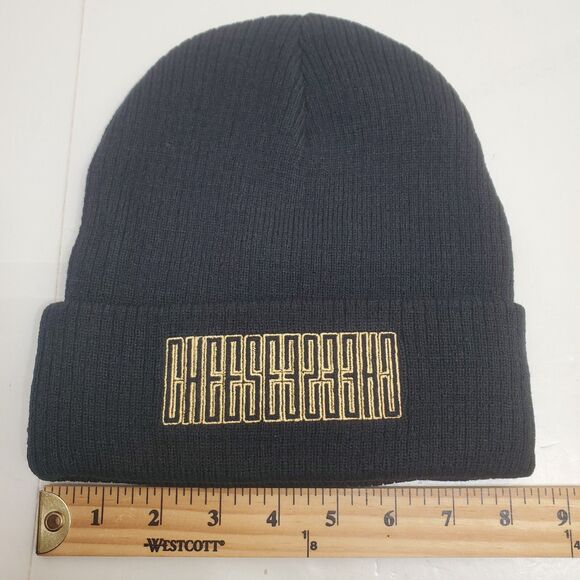 Flan Labs Dual Black Beanie Embroidered One Size Fits ALL 100% Cotton Knit NWT - Picture 4 of 7